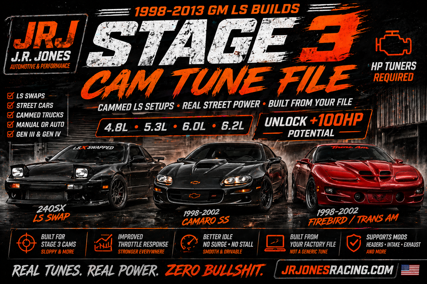 1998–2013 GM LS Stage 3 Cam Tune File | 4.8 5.3 5.7 6.0 6.2L | 450WHP Performance Tune (HP Tuners / EFI Live Required)