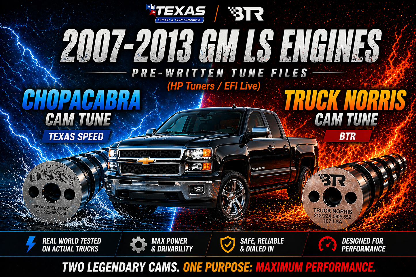 2007–2013 Silverado 4.8, 5.3, 6.2L | Stock Tune, Chopacabra Cam Tune, & Truck Norris Tune File (HP Tuners + EFI Live)