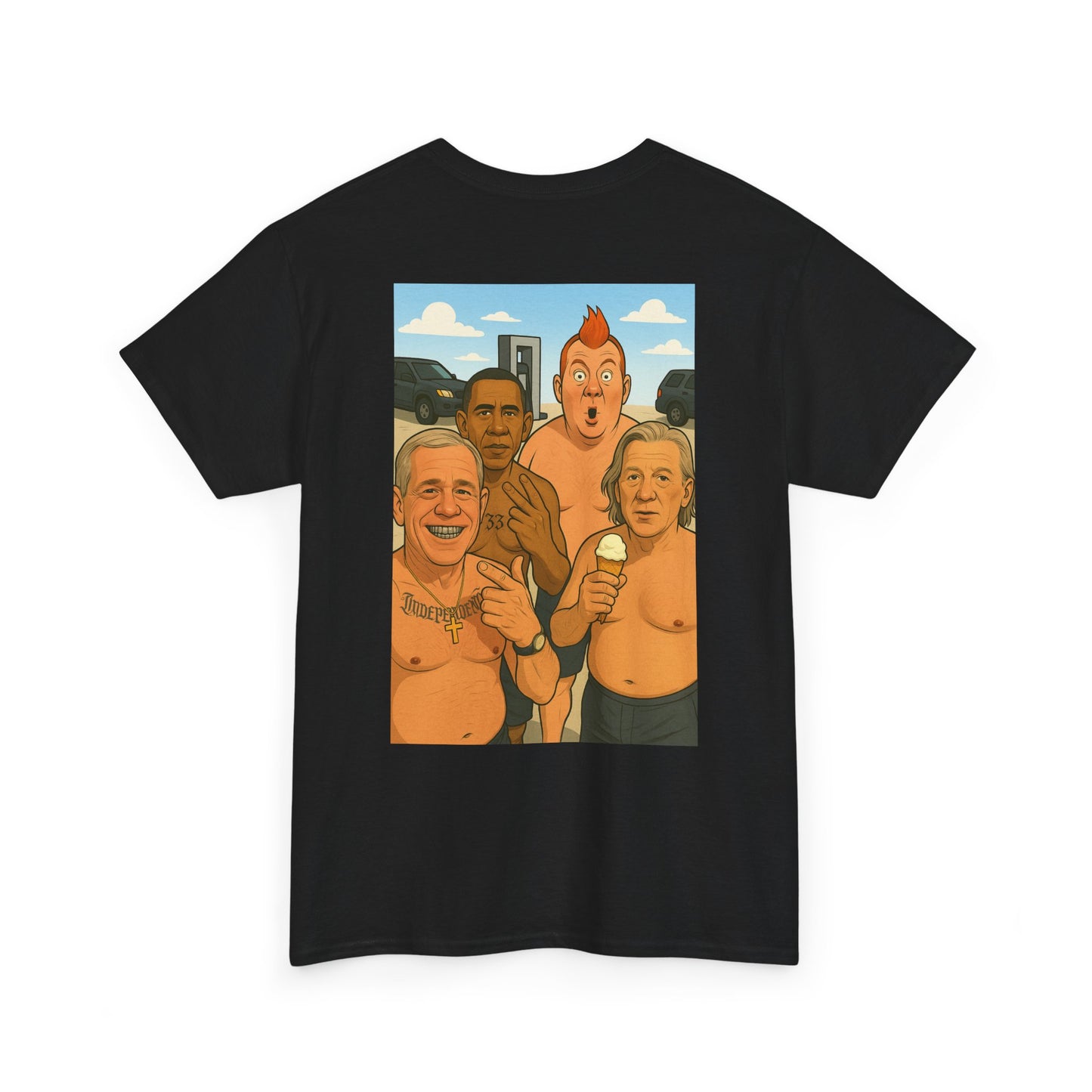 Graphic Tee — Retro Cartoon Beach Scene "World Famous" Crew Shirt