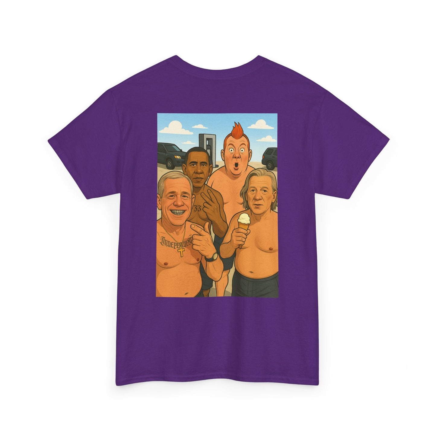 Graphic Tee — Retro Cartoon Beach Scene "World Famous" Crew Shirt