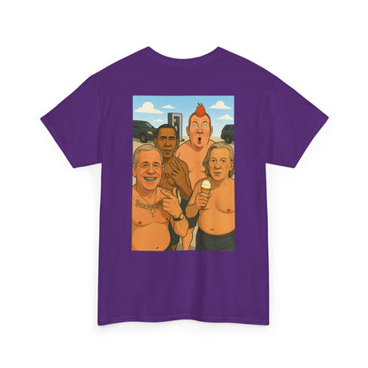 Graphic Tee — Retro Cartoon Beach Scene "World Famous" Crew Shirt