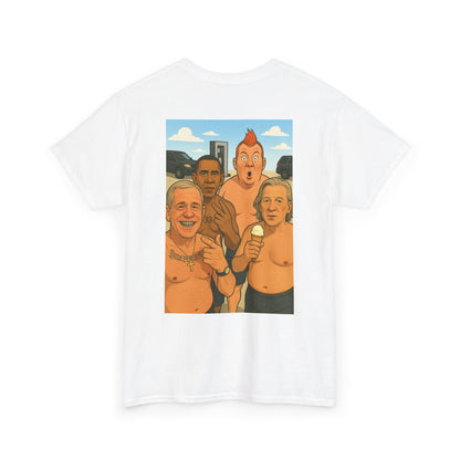 Graphic Tee — Retro Cartoon Beach Scene "World Famous" Crew Shirt