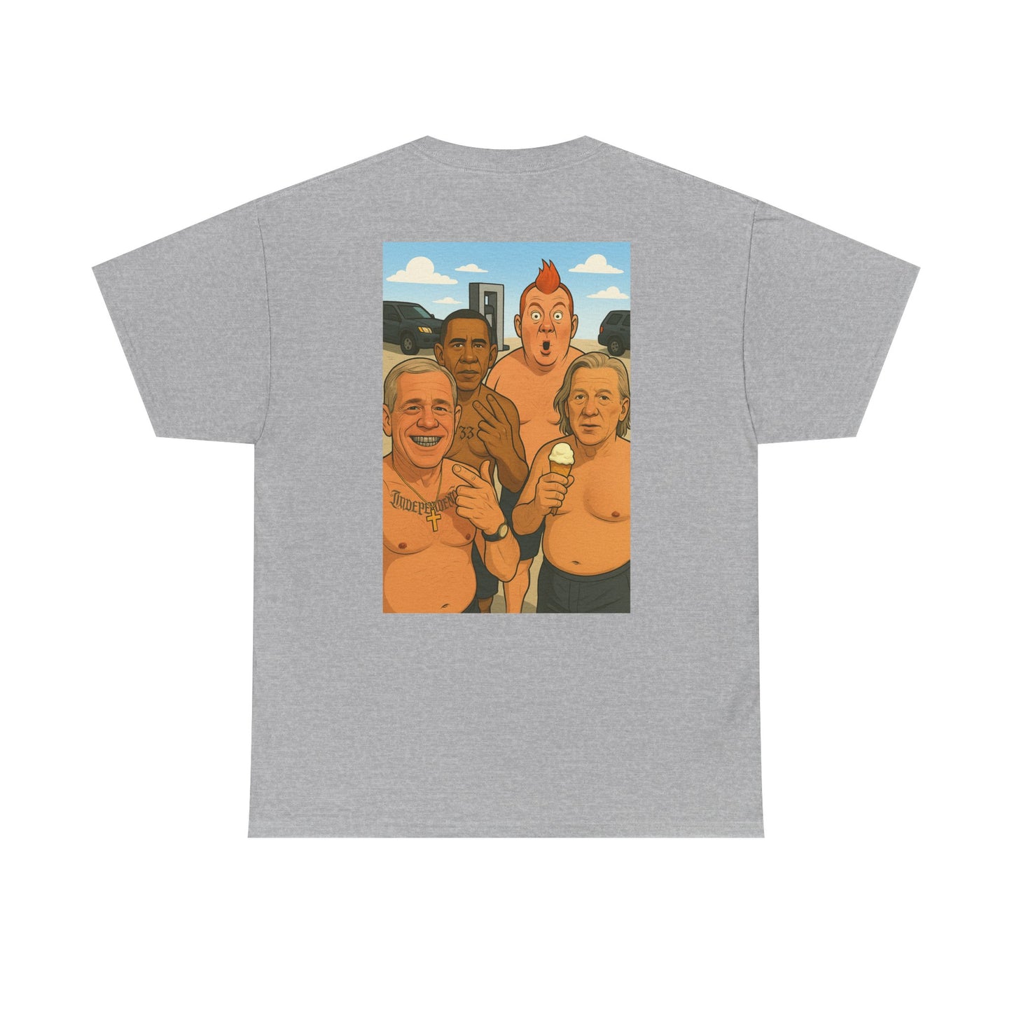 Graphic Tee — Retro Cartoon Beach Scene "World Famous" Crew Shirt