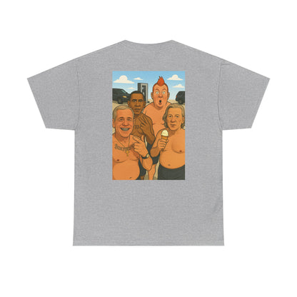 Graphic Tee — Retro Cartoon Beach Scene "World Famous" Crew Shirt