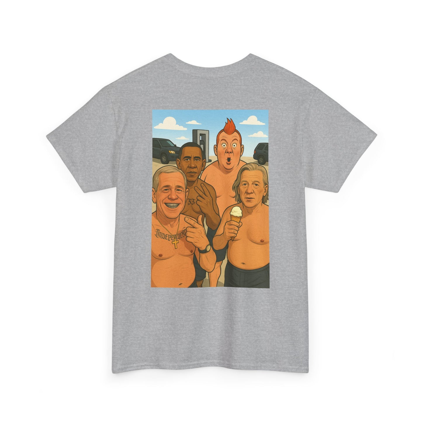 Graphic Tee — Retro Cartoon Beach Scene "World Famous" Crew Shirt