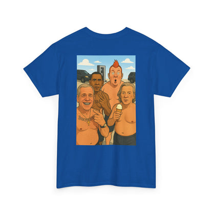 Graphic Tee — Retro Cartoon Beach Scene "World Famous" Crew Shirt