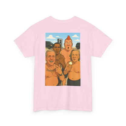 Graphic Tee — Retro Cartoon Beach Scene "World Famous" Crew Shirt