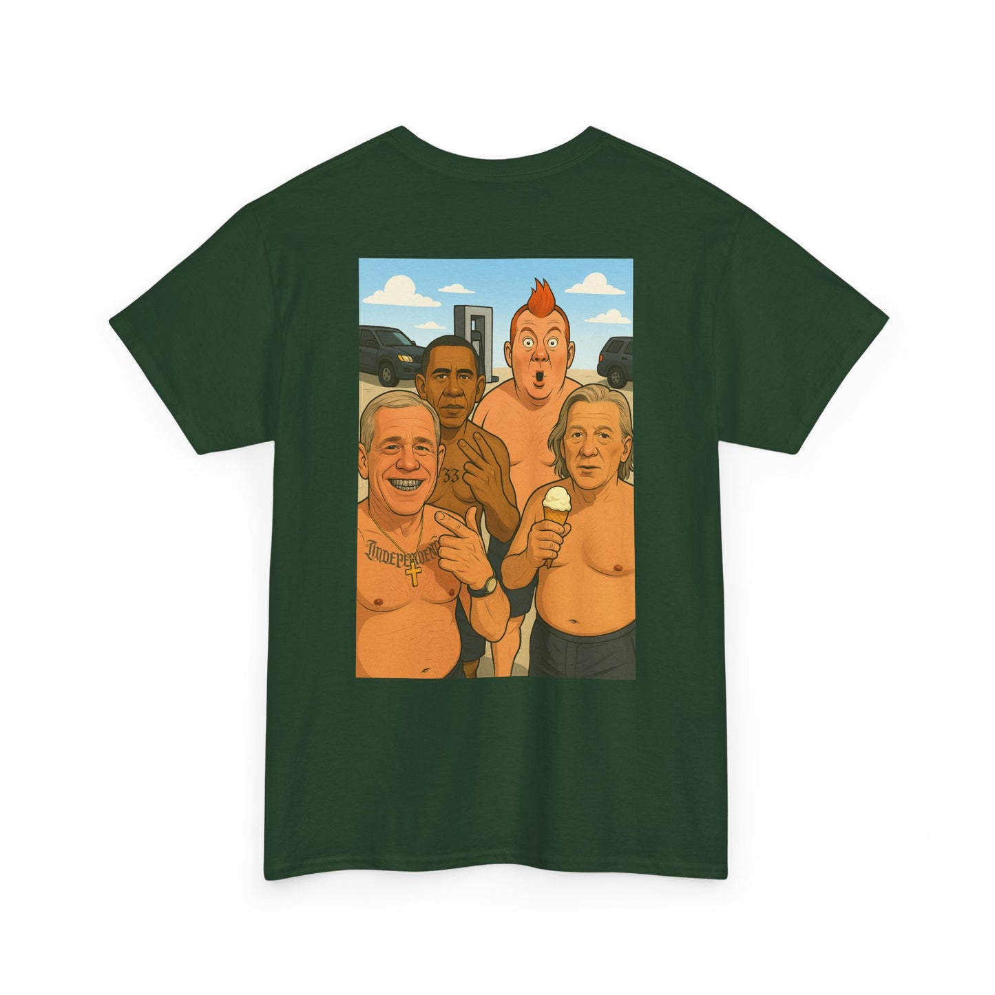 Graphic Tee — Retro Cartoon Beach Scene "World Famous" Crew Shirt