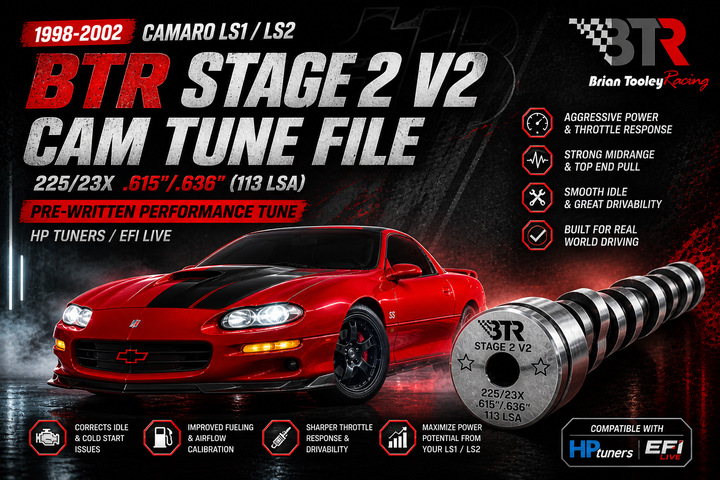 1998-2002 Chevy Camaro 5.7L LS1 BTR Stage 2 V2 Cam Tune File – 225/23X .615/.636 Brian Tooley Racing Camshaft Tune – HP Tuners / EFI Live