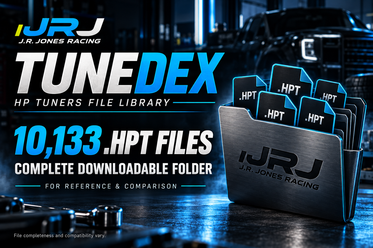 JR Jones Racing TuneDex downloadable folder with 10,133 HP Tuners .HPT files for reference and comparison