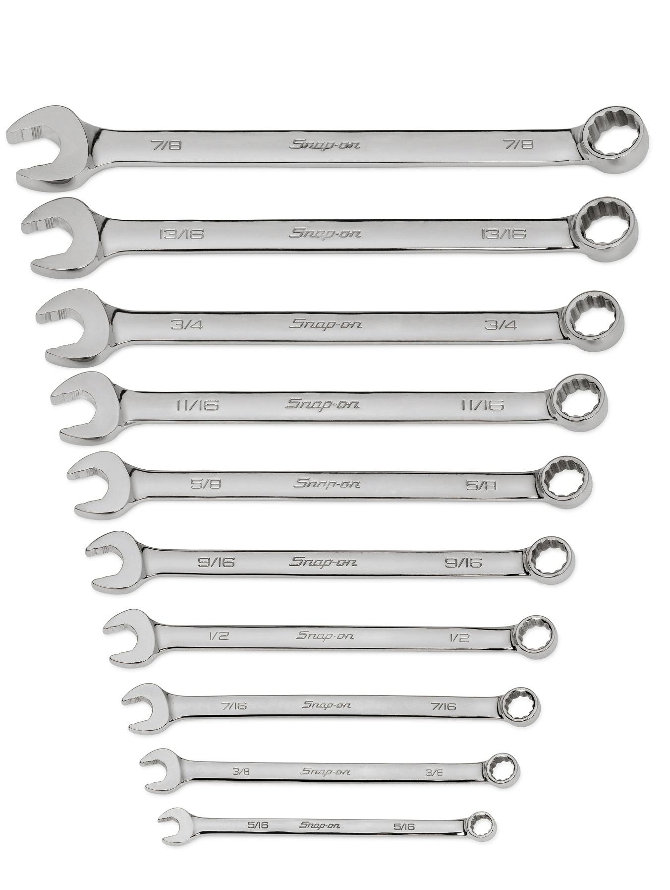 Snap-On 10 pc 12-Point SAE Flank Drive® Plus Combination Wrench Set (5/16, 3/8-7/8") SKU: SOEX710