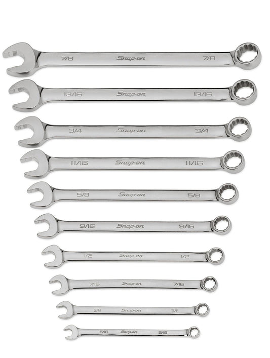 Snap-On 10 pc 12-Point SAE Flank Drive® Plus Combination Wrench Set (5/16, 3/8-7/8") SKU: SOEX710