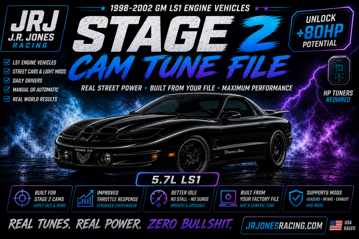 1998-2002 Chevy Camaro Pontiac Trans Am LS1 Stage 2 Cam Tune File – 5.7L LS1 Cammed Tune – HP Tuners / EFI Live Required